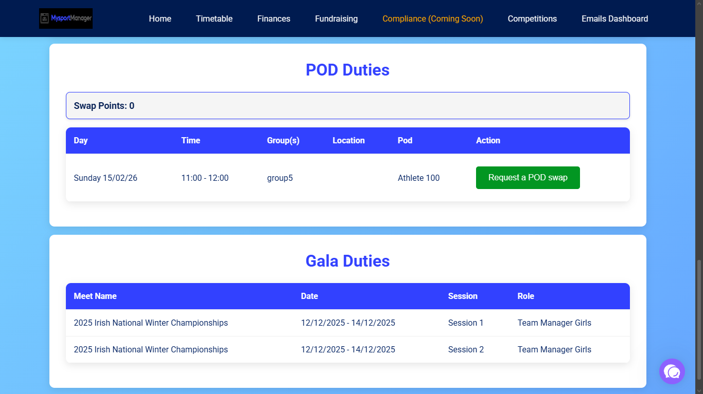 My Sport Manager App screenshot